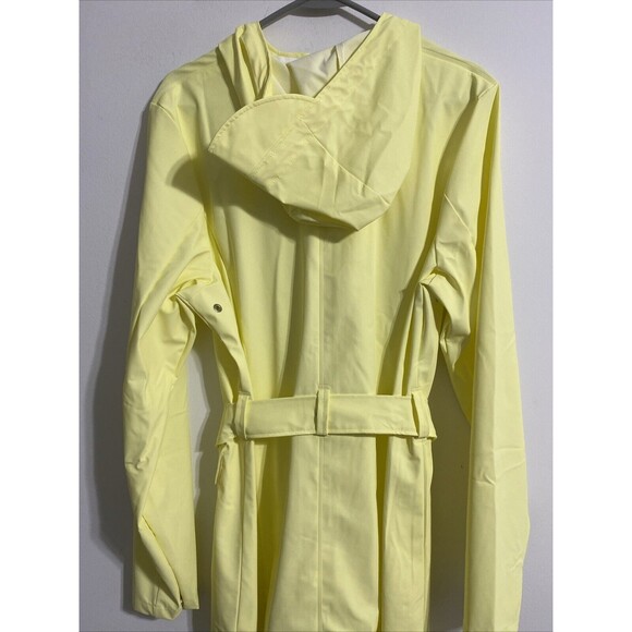Rains Jacket Curve W Women's L Yellow Snap Button Pockets Hooded Belted NEW - Picture 6 of 10